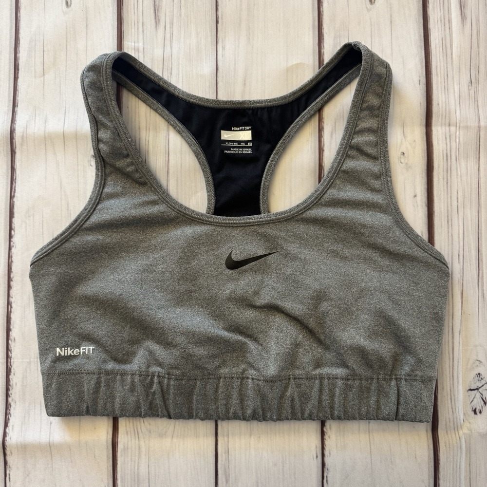 Nike Fir Dri Sports Bra Girls Size XL (16-18) MClassic Racerback Grey